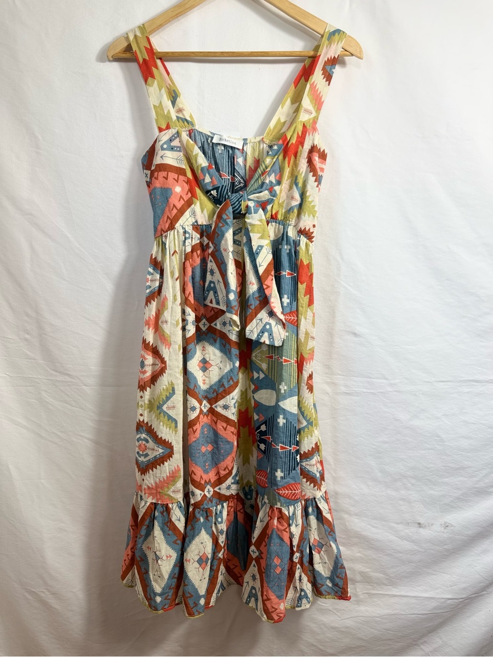 BUCKETLIST "Aztec Maxi" Tie Front Southwestern Ruffle Dress
